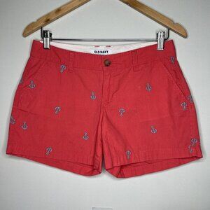 Old Navy Women’s Sz 2 Pink Watermelon Color Preppy Shorts Blue Anchors Nautical